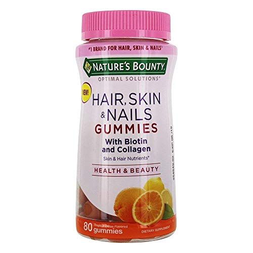 Nature&#39;s Bounty Hair, Skin &amp; Nails with Biotin and Collagen, Supports Hair Skin and Nail Health, 2500 mcg, Citrus Flavored Gummies, 160 Ct