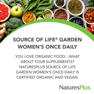 Natures Plus Source of Life Garden Certified Organic Womens Once Daily Multivitamin - 30 Vegan Tablets - Pure, Natural Whole Food Ingredients - Energy Boost - Vegetarian, Gluten-Free - 30 Servings