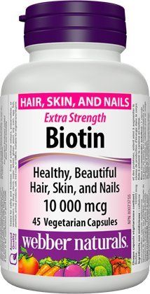 Webber Naturals Biotin 10 000 mcg  Extra Strength, 45 Vegetarian Capsules