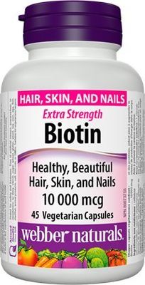 Webber Naturals Biotin 10 000 mcg  Extra Strength, 45 Vegetarian Capsules