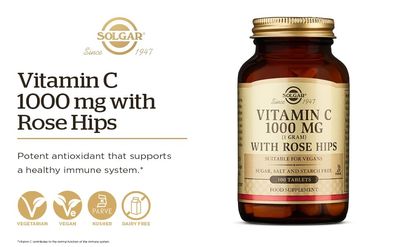 Solgar Vitamin C 1500 mg with Rose Hips, 180 Tablets - Antioxidant &amp; Immune Support - Overall Health - Supports Healthy Skin &amp; Joints - Non GMO, Vegan Gluten Free, Dairy Free, Kosher - 180 Servings