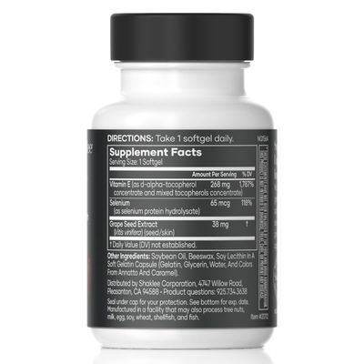 Shaklee - Vitamin E: -Supports Heart, Brain, and Prostate Health -Neutralizing Damage Caused by Free Radicals Vita-E 400 IU Tablets with Selenium and Grape Seed Extract - 90 Softgels