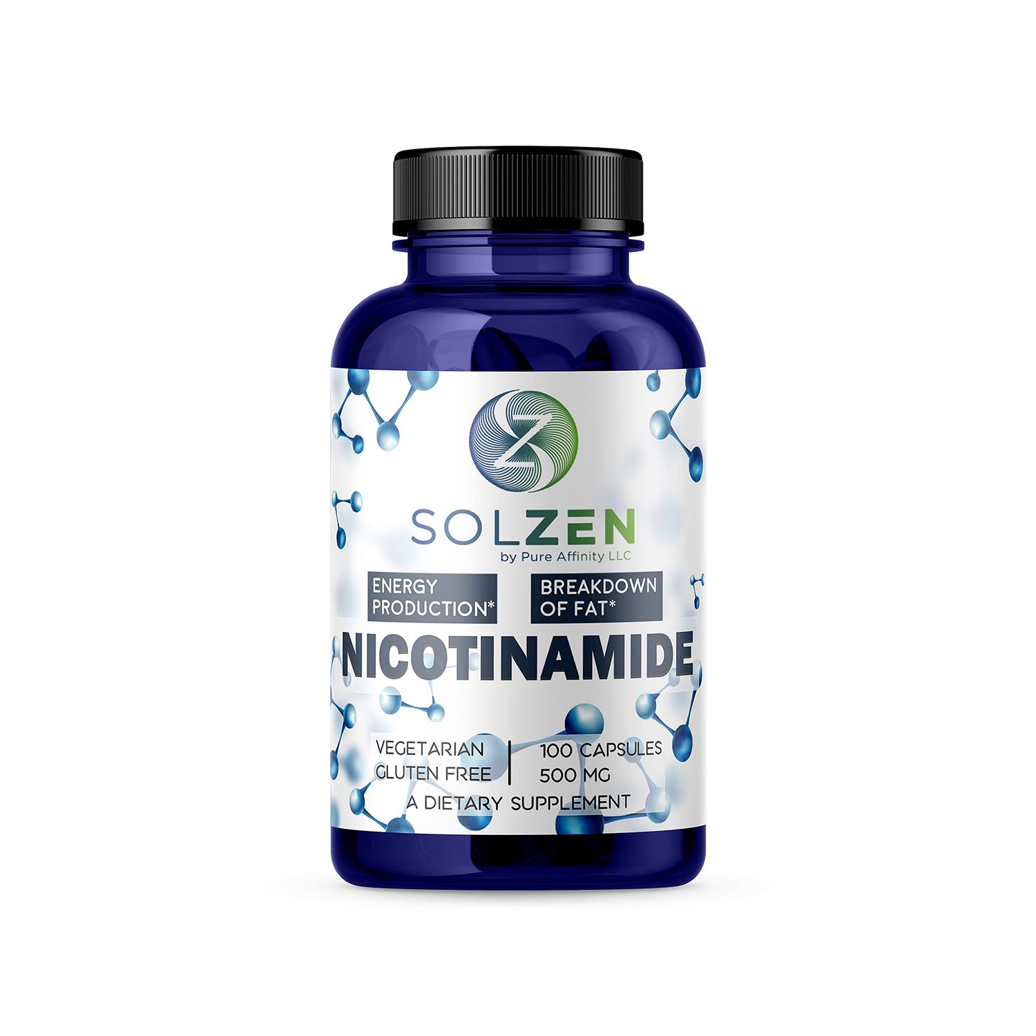 Pure Affinity LLC B3 Nicotinamide 500 mg Effective Flush-Free Niacin. Energy Booster, Cell Regenerator, That Supports Cognitive Decline, Anti-Aging and Helps Breaks Down Carbs &amp; Fats (100 Count)