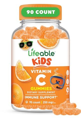 Lifeable Kids Vitamin C Gummies | 250mg | Great Tasting VIT C | Vegan GMO-Free Vitamin C Chewable | for Immune Support | 90 Gummies