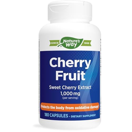 Nature&#39;s Way Cherry Fruit, Sweet Cherry Extract, Supports Antioxidant Pathways*, 1,000 mg Per Serving, 180 Capsules
