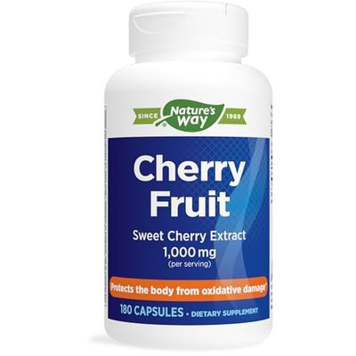 Nature&#39;s Way Cherry Fruit, Sweet Cherry Extract, Supports Antioxidant Pathways*, 1,000 mg Per Serving, 180 Capsules