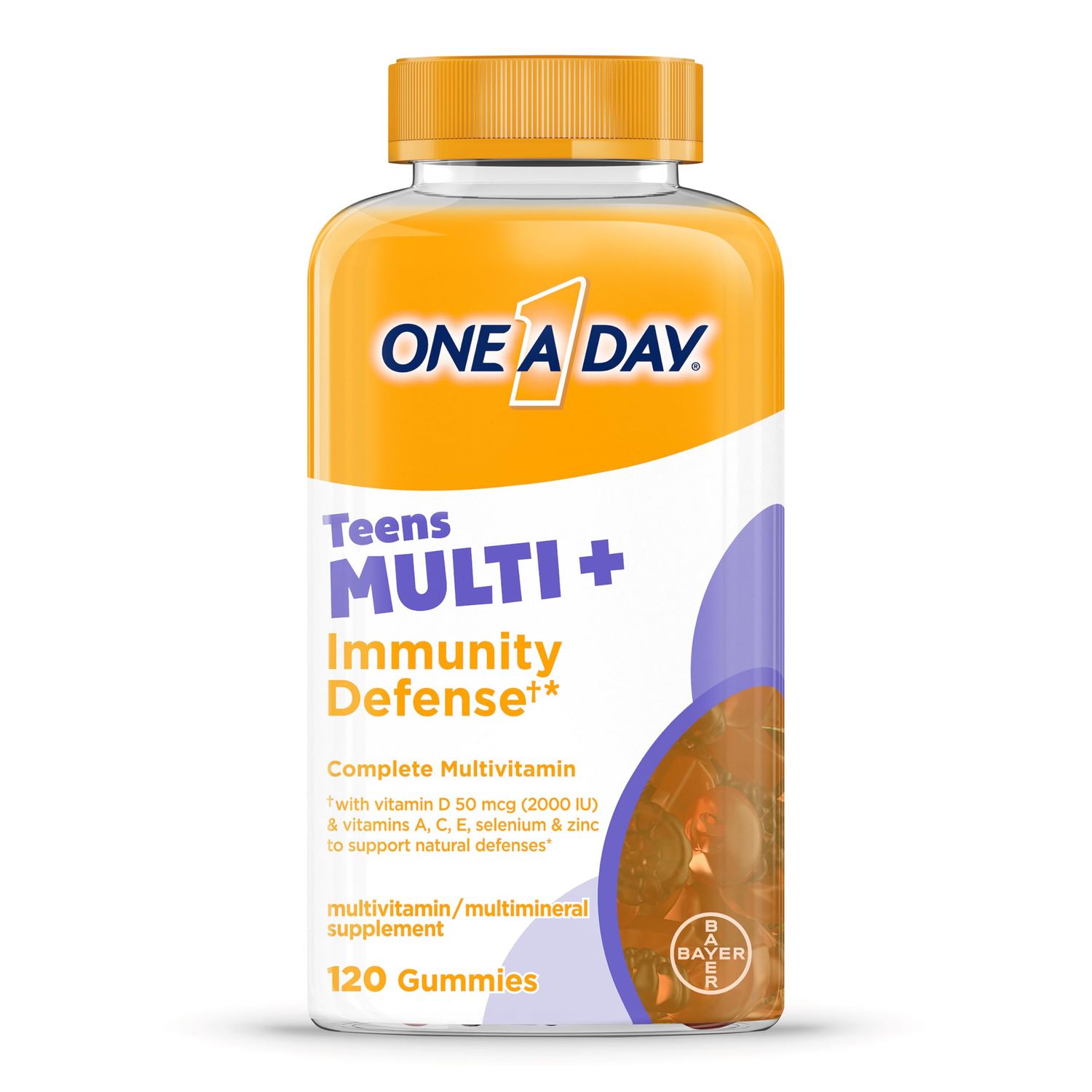 ONE A DAY Teen Multi+ Immunity Defense Vitamins, Multivitamin Gummies With Boost of Immunity Support with Vitamins A, C, D, E, Selenium &amp; Zinc, 120 Count