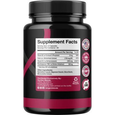 TMG Trimethylglycine Supplement with Methyl B Complex - 500mg Betaine TMG Supplement with Methylated Vitamin B Co Factors for Homocysteine Heart &amp; Liver Support - Vegan &amp; Non-GMO (2 Month Supply)