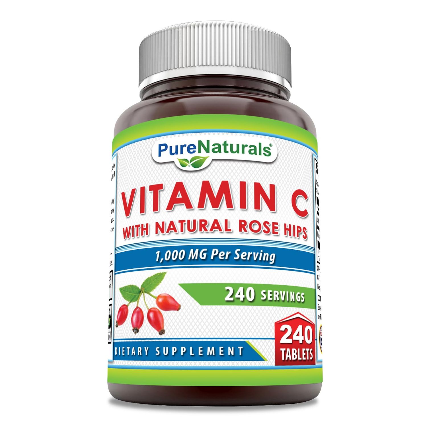 Pure Naturals Vitamin C with Rose HIPS 1000 mg Per Servings | 240 Tablets Supplement | Non-GMO | Gluten Free | Made in USA