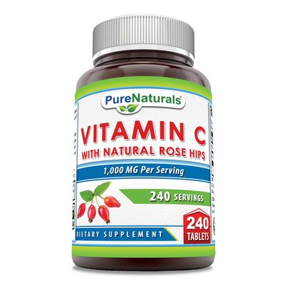 Pure Naturals Vitamin C with Rose HIPS 1000 mg Per Servings | 240 Tablets Supplement | Non-GMO | Gluten Free | Made in USA