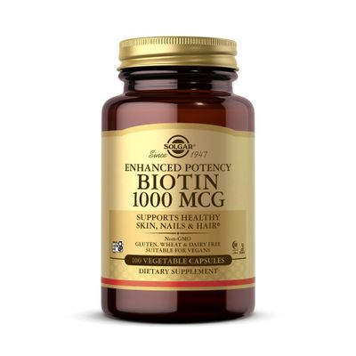 Solgar Biotin 1000 mcg - 100 Vegetable Capsules - Supports Healthy Skin, Nails &amp; Hair - Non-GMO, Vegan, Gluten Free, Dairy Free, Kosher, Halal - 100 Servings