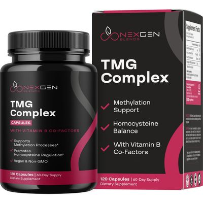 TMG Trimethylglycine Supplement with Methyl B Complex - 500mg Betaine TMG Supplement with Methylated Vitamin B Co Factors for Homocysteine Heart &amp; Liver Support - Vegan &amp; Non-GMO (2 Month Supply)