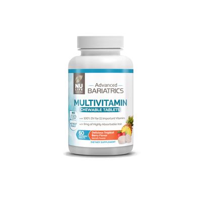 Nu-Life Advanced Bariatrics Multivitamin Chewable Tablets, Bariatric Mulivitamin with Iron - Tropical Berry (60 Chewable Tablets) (Packaging May Vary)