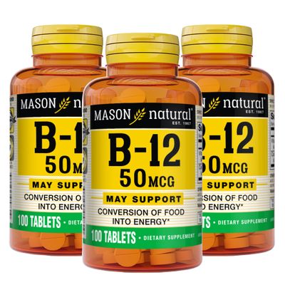 MASON NATURAL Vitamin B12 50 mcg with Calcium, 300-Day Supply, Dietary Supplement to Support Natural Energy Levels, 100 Tablets (Pack of 3)