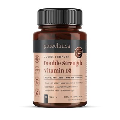 pureclinica Double Strength Vitamin D3 5000IU x 180 Tablets (6 Months Supply!)