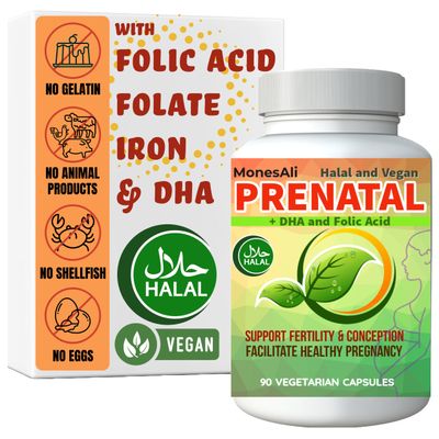 MonesAli Prenatal Vitamins for Women, Halal Prenatal Vitamins for Women, Prenatal Vitamins with DHA and Folic Acid, Vegan Prenatal, Gelatin Free Prenatal Vitamins, Womens prenatal multivitamin