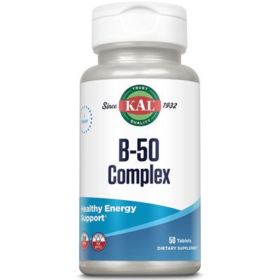 KAL B 50 Complex, B Complex Vitamins for Energy, Metabolism, Red Blood Cell Synthesis and Immune Support, with Vitamin B12, B6, Folic Acid and Other B Vitamins, Vegan, 50 Servings, 50 Tablets