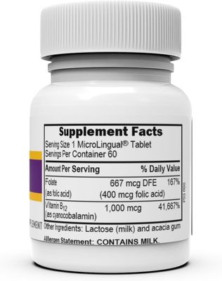 Superior Source No Shot Vitamin B12 Cyanocobalamin (1000 mcg), Folic Acid (400 mcg), Quick Dissolve MicroLingual Tablets, 60 Ct, Increase Energy, Boost Metabolism, Heart and Stress Support, Non-GMO