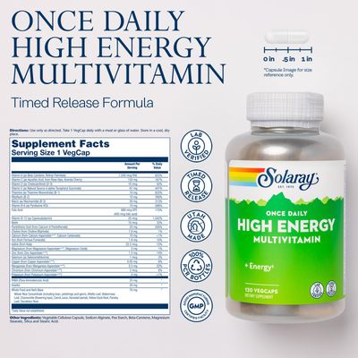 SOLARAY High Energy Multivitamin | Once Daily, Timed-Release Formula | Whole Food &amp; Herb Base | Non-GMO
