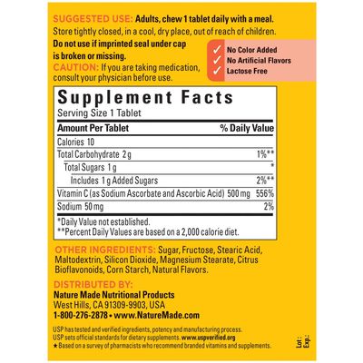 Nature Made Chewable Vitamin C 500 mg Tablets, 150 Count Value Size to Help Support the Immune System
