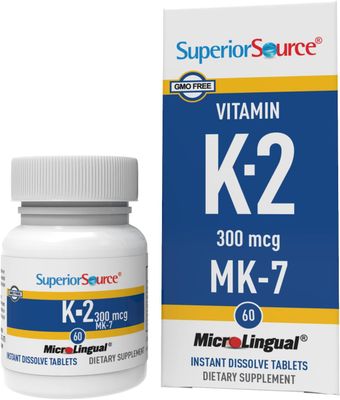 Superior Source Vitamin K2 MK-7 (Menaquinone-7), 300 mcg, Quick Dissolve MicroLignual Tablets, 60 Count, Healthy Bones and Arteries, Immune &amp; Cardiovascular Support, Assists Protein Synthesis, Non-GMO