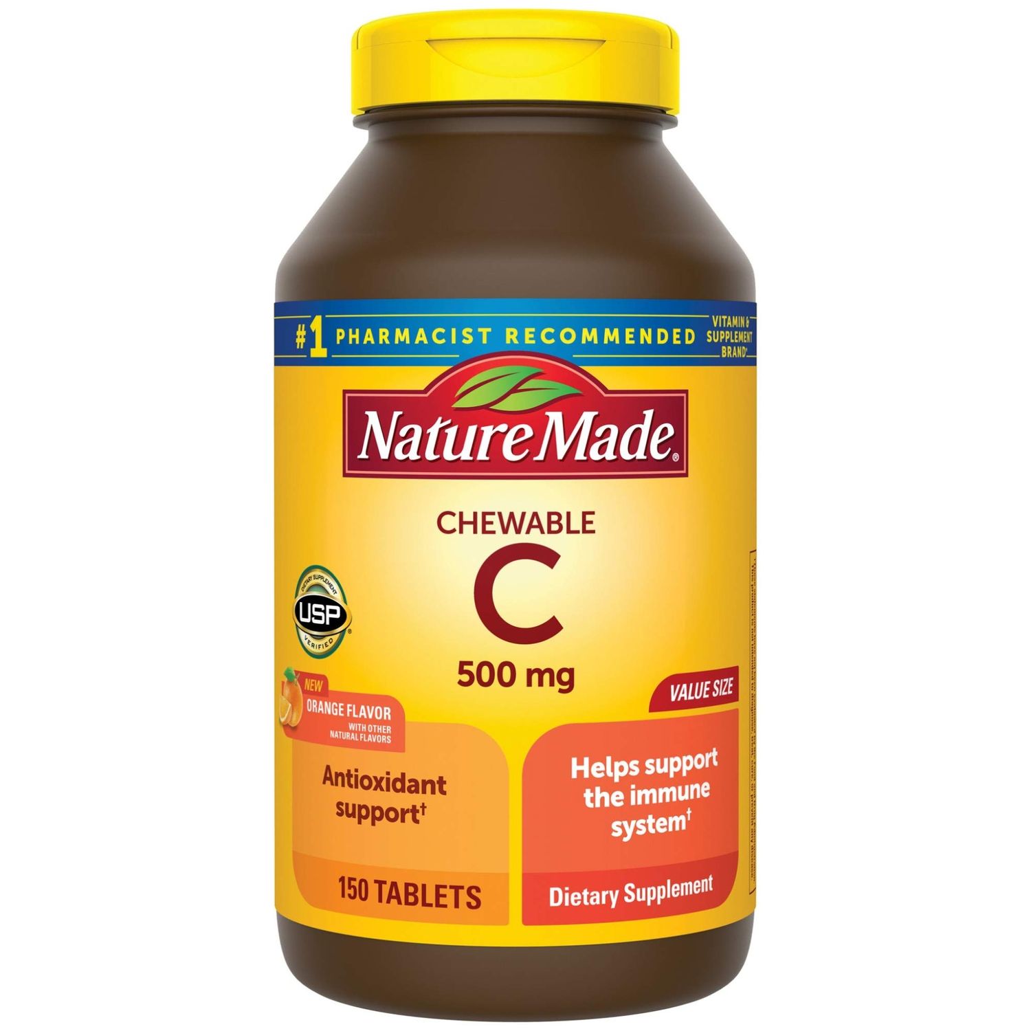 Nature Made Chewable Vitamin C 500 mg Tablets, 150 Count Value Size to Help Support the Immune System