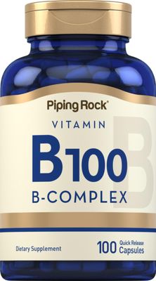 Piping Rock Vitamin B-100 Complex | 100 Capsules | Vitamins B12, B1, B2, B6 | Non-GMO, Gluten Free Supplement