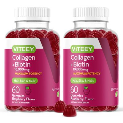 Collagen and Biotin Gummies for Hair Skin and Nails - Hair Growth Vitamins, Nail Growth, Skin Vitamins - Biotin and Collagen Gummies for Women, Men, &amp; Teens - Tasty Chewable Raspberry Flavored Gummy