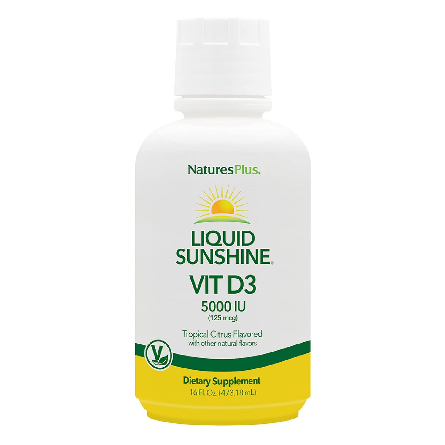 Natures Plus Liquid Sunshine Vitamin D3-5000 IU, 16 fl oz - Delicious Tropical Citrus Flavor - Bone Health, Heart Health &amp; Immune System Support Supplement - Gluten Free - 32 Servings