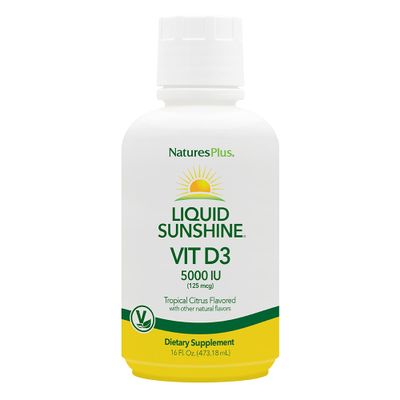 Natures Plus Liquid Sunshine Vitamin D3-5000 IU, 16 fl oz - Delicious Tropical Citrus Flavor - Bone Health, Heart Health &amp; Immune System Support Supplement - Gluten Free - 32 Servings