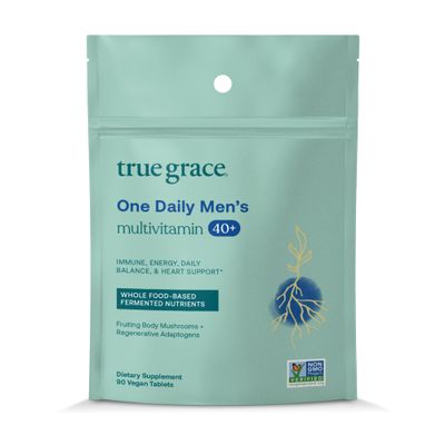 True Grace Men&#39;s 40+ One Daily Multivitamin Fermented Minerals, Organic Adaptogens &amp; Mushrooms Whole Body Balance Immune, Endurance, Bone &amp; Heart Support Supplement - Non-GMO - 90 Vegetarian Tablets