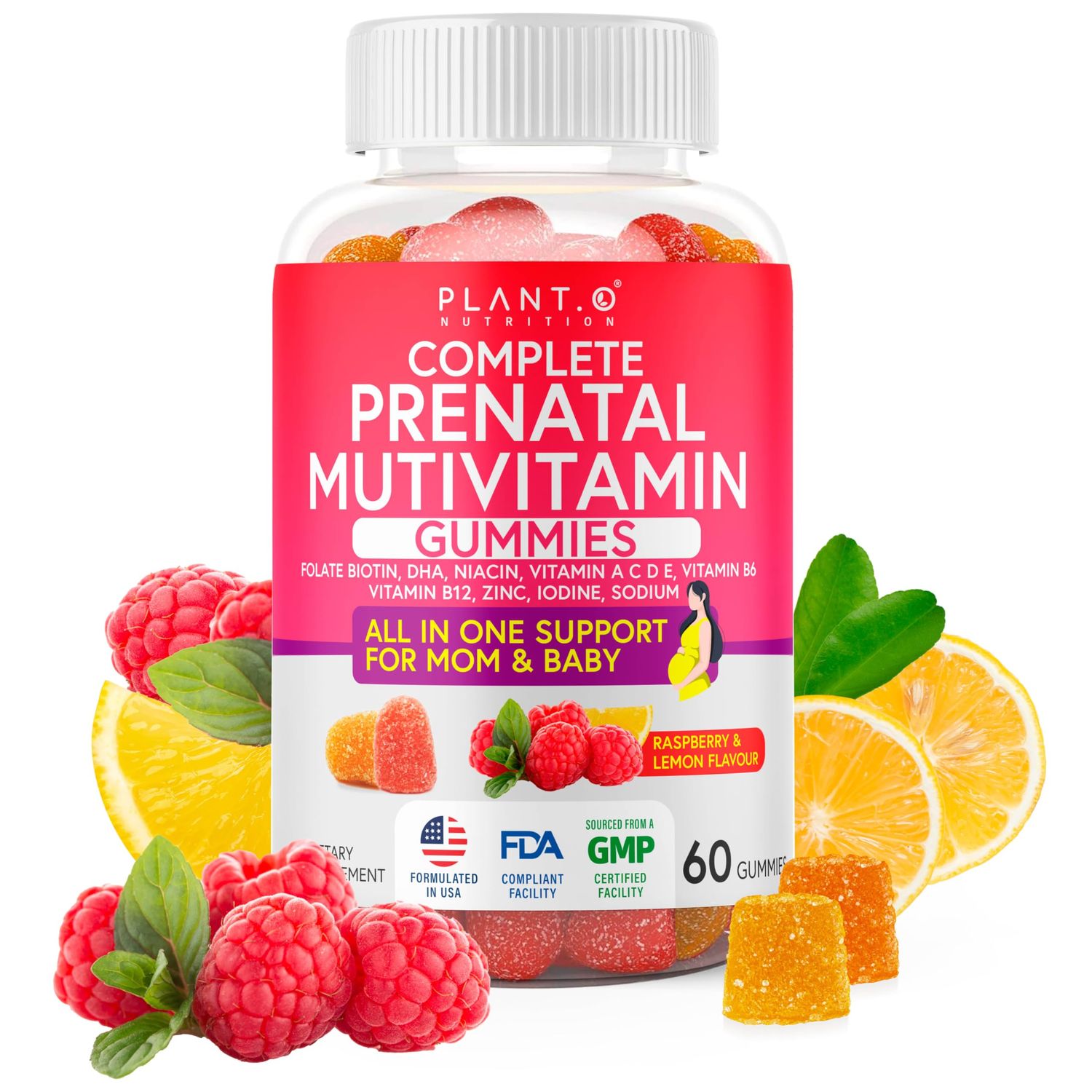 PLANT.O NUTRITION Prenatal Gummies for Women with DHA, Folate, Vitamin B C D | Delicious Multivitamin Blend for Fetal and Neural Support, Bones, Energy &amp; Immunity During Pregnancy