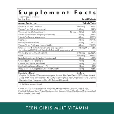 MICHAEL'S Health Naturopathic Programs Teen Girls Multivitamin - 90 Vegetarian Tablets - with B Complex Vitamins &amp; Female Herbal Blend - Kosher - 45 Servings