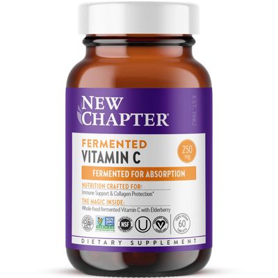 New Chapter Fermented Vitamin C + Elderberry, ONE Daily for Immune Support &amp; Collagen Protection, Made with Organic Herbs, Certified Vegan, Gluten Free, 60 Count