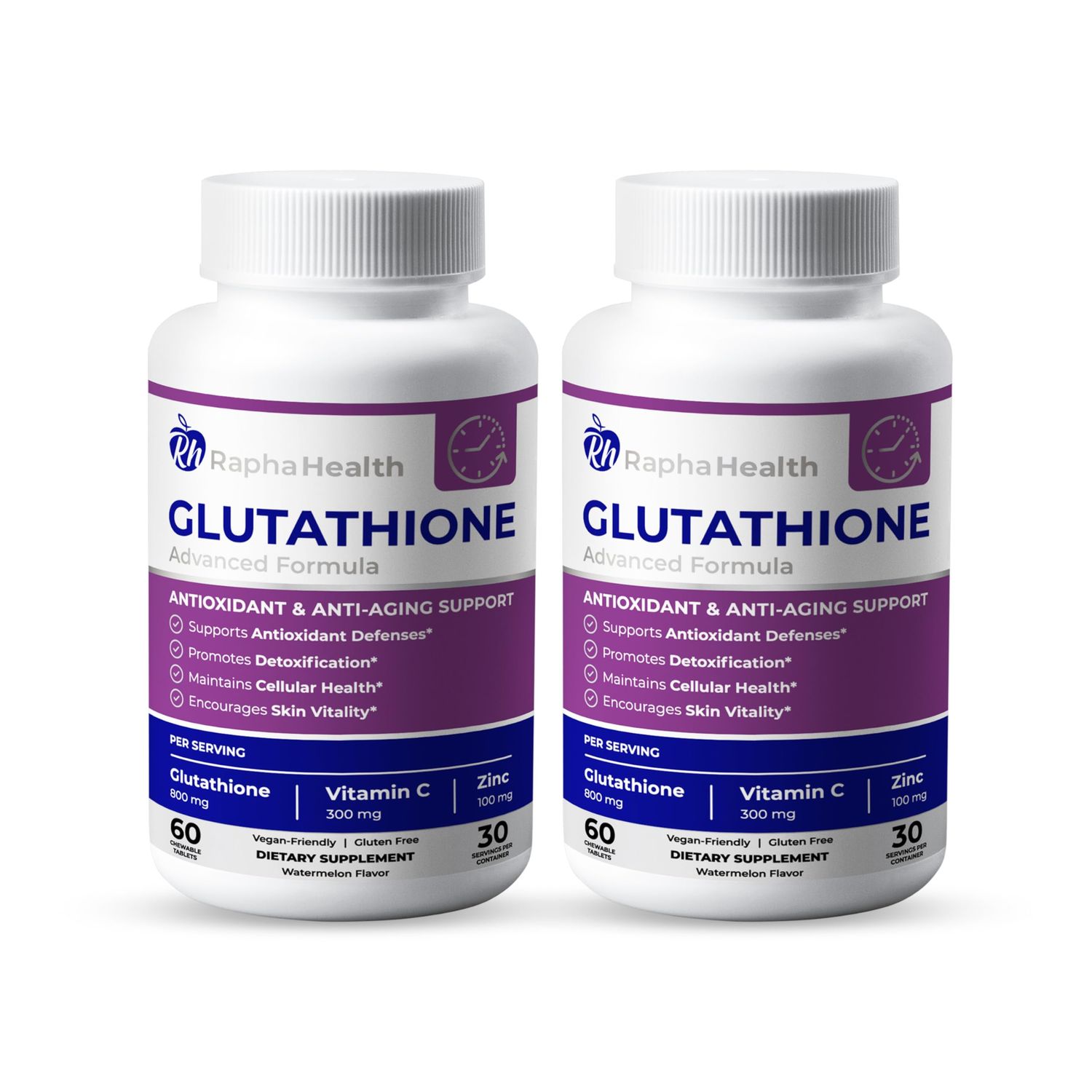 RAPHA HEALTH - Twin Pack Glutathione Enhanced with Vitamin C &amp; Zinc | Advanced Antioxidant &amp; Immune Support | Detox &amp; Skin Health Formula | 120 Tablets - Two (2) Month Supply