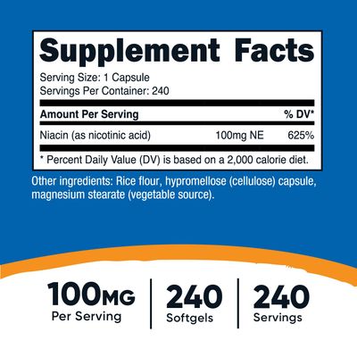 Nutricost Niacin (Vitamin B3) 100mg, 240 Capsules - with Flushing, Non-GMO, Gluten Free