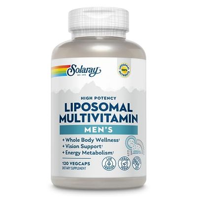 Solaray Liposomal Multivitamin for Men, Enhanced Absorption Immune, Energy &amp; Bone Support Supplement, Mens Daily Multi Vitamin, BCAAs, Vitamin D3, C, B12, Zinc, Vegan, Soy Free, 60 Serv, 120 VegCaps