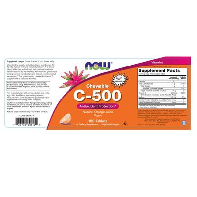 NOW Foods Supplements, Vitamin C-500, Antioxidant Protection*, Orange Juice Flavor, 100 Chewable Lozenges