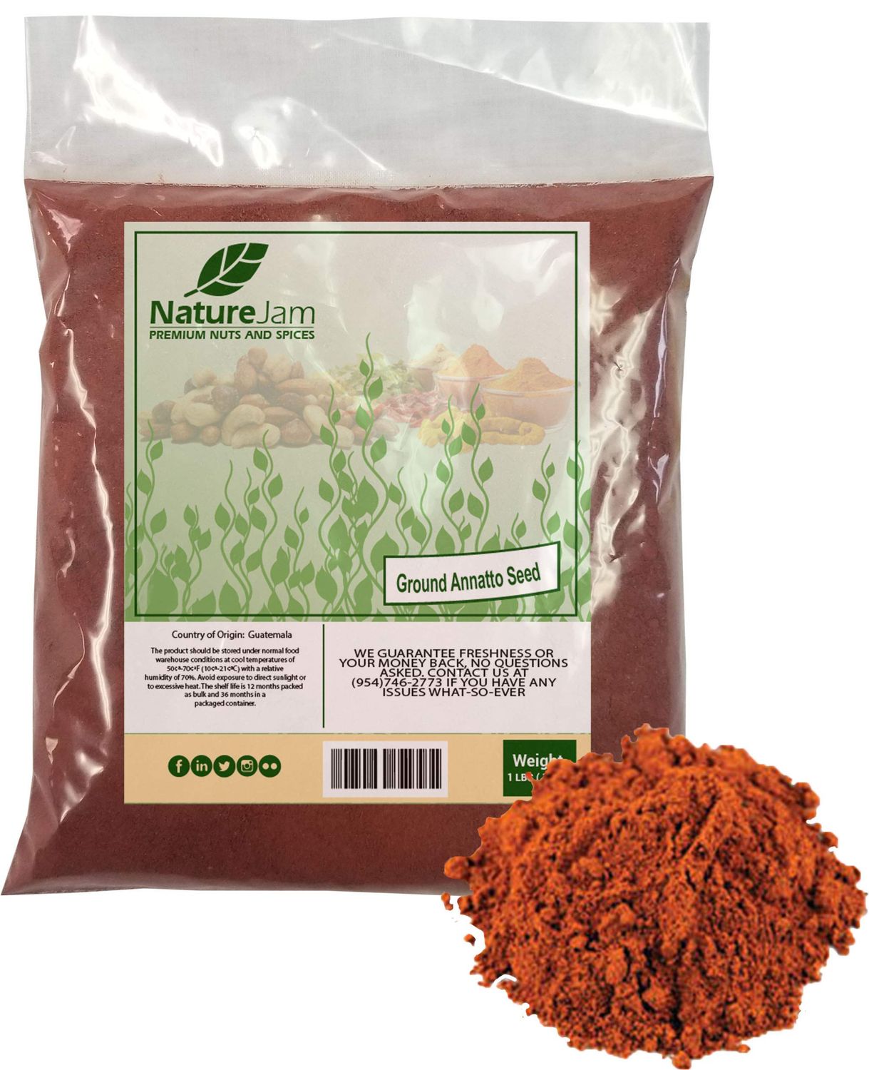 Ground Annatto Seed Powder Bulk Bag 1 Pound-The Most Powerful Source of Vitamin E Tocotrienols