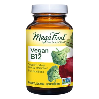 MegaFood Vegan Vitamin B12, Vitamin B Supplement with Vitamin B6, B12 Vitamins, and Folic Acid, Supports Cellular Energy Production, Nervous System Health &amp; Cardiovascular Function - 30 Tablets