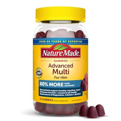 Nature Made Advanced Multivitamin Gummies for Him with Magnesium Citrate, Calcium &amp; All 8 B Vitamins, Multivitamin for Men, 90 Gummies, 30 Day Supply