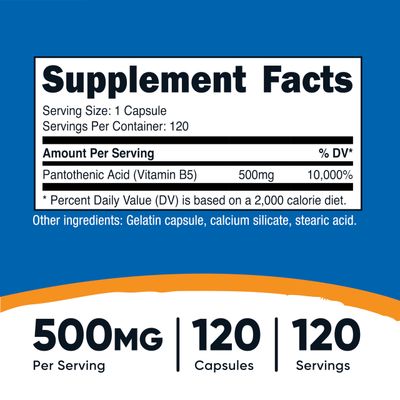 Nutricost Pantothenic Acid (Vitamin B5) 500mg, 120 Capsules