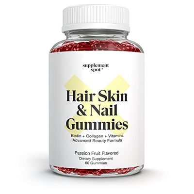 Supplement Spot Hair Skin and Nails Vitamins, 6000 mcg Biotin Gummies w/Collagen &amp; Vitamins, Passion Fruit Flavored Hair Vitamins, Gluten Free Collagen Supplements (60 Count)