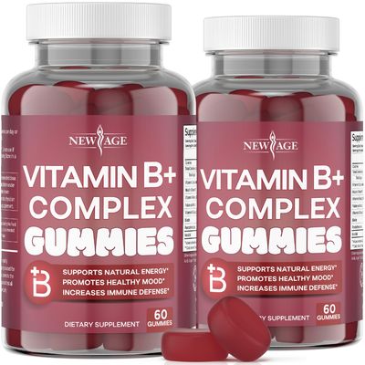 NEW AGE Vitamin B Complex Gummies with Vitamin B3, B5, B6, B7, B9 &amp; B12 - with Biotin, Folic Acid &amp; Vitamin C - Gluten-Free, Vegan, Made in The USA! (120 Count (Pack of 2))