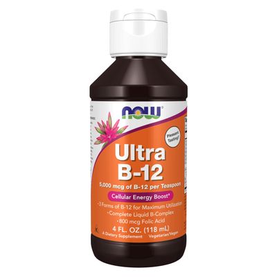 NOW Foods Supplements, Ultra B-12, Liquid, 800 mcg Folic Acid, Cellular Energy Production*, 4-Ounce