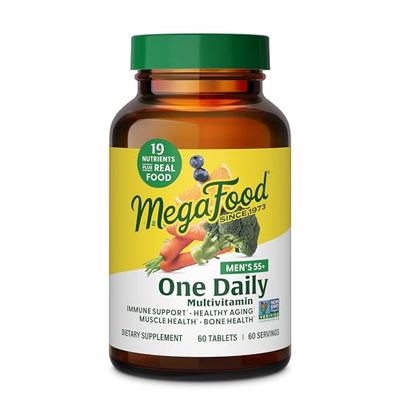 MegaFood Men&#39;s 55+ One Daily - Multivitamin for Men with Vitamin B12, Vitamin C, Vitamin D &amp; Zinc - Optimal Aging &amp; Immune Support Supplement - Vegetarian - Made Without 9 Food Allergens - 60 Tabs