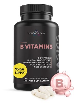 Livingood Daily Vitamin B Complex Capsules - B-Complex Vitamin Supplement for Women &amp; Men - Supports Nervous System Health, Cognitive Function - Promotes Skin, Heart &amp; Hair Health - Vegan, 30 Capsules