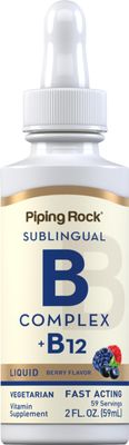 Piping Rock Vitamin B Complex with B12 | Liquid Drops | 1200 mcg 2oz | Sublingual Supplement | Berry Flavor | Vegetarian, Non-GMO, Gluten Free