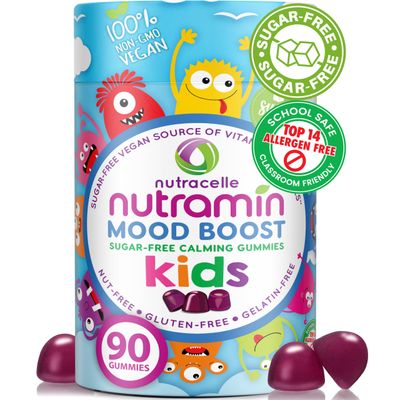 NUTRAMIN Kids Mood Boost Vegam Vitamin Gummy: Calming Magnesium Citrate Supplement for Children with Ashwagandha &amp; Vitamin B Complex to Relax &amp; Focus - Sugar-Free, Allergy-Safe, Non-GMO 90 ct