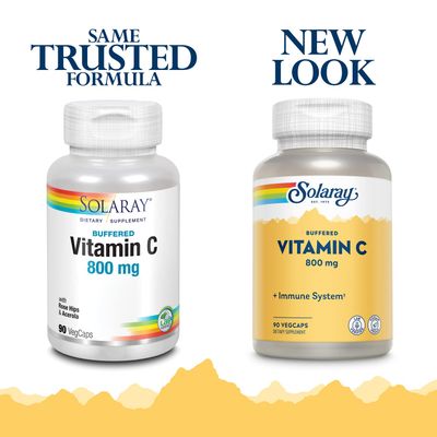 SOLARAY Buffered Vitamin C 800mg w/Rose HIPS &amp; Acerola | Immune Function, Skin, Bone &amp; Nerve Health Support, 90 VegCaps